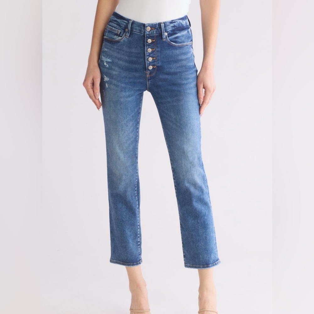 Good American Classic Mid-Blue Skinny Button-Fly Jeans